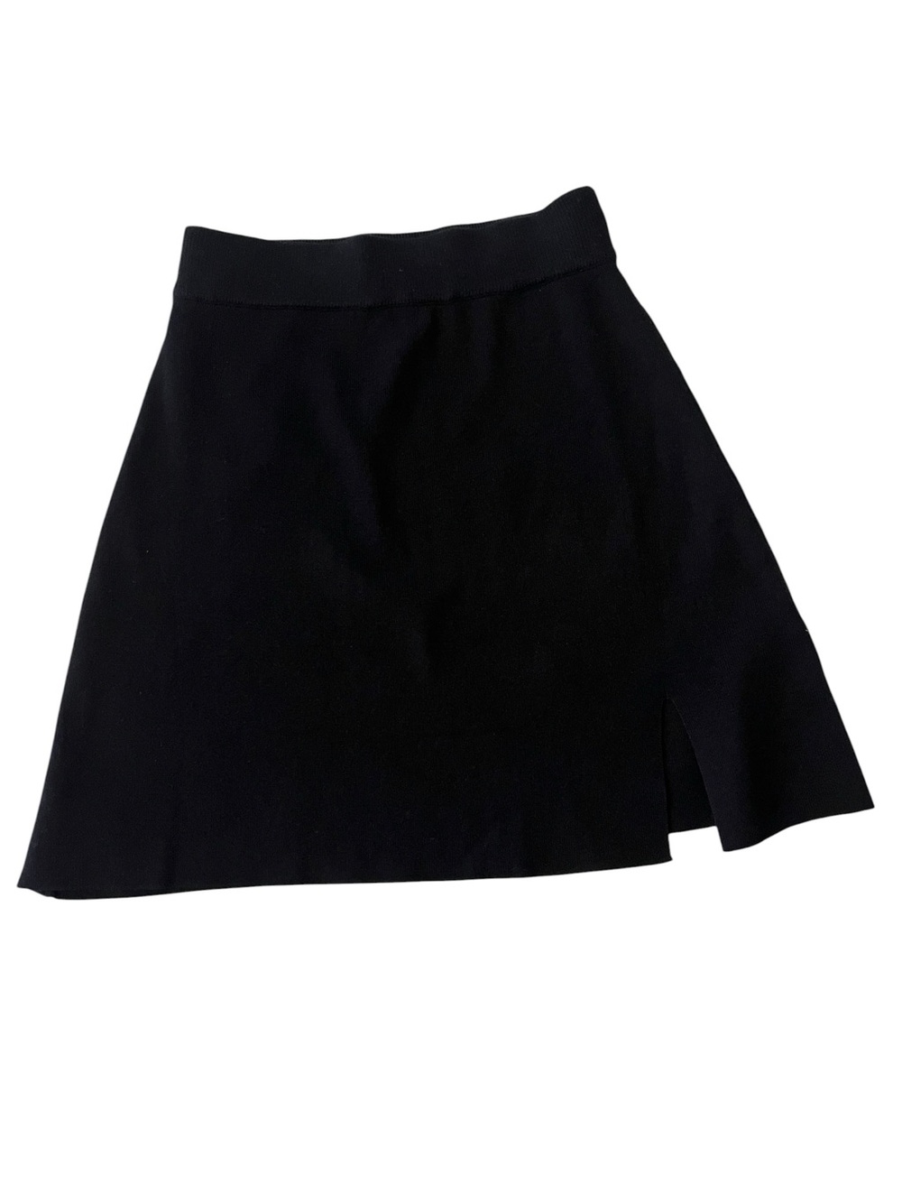 NWOT Mable Knit Black A-Line Mini Skirt with Front Side Slit Sz S